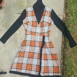 1970s plaid turtleneck fall dress